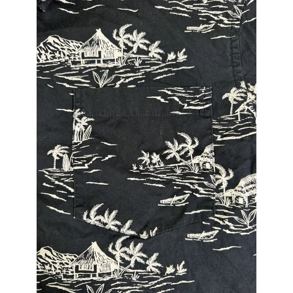 Chaps 100% Cotton Tropical Shirt Mens XL Black Island Print Hawaiian - Picture 15 of 16